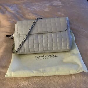 Pamela McCoy Gray Quilted Shoulder Bag with Chain Strap